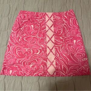 Lilly Pulitzer Simple Lattice Mini Skirt Pink and White Tony Tiger Print